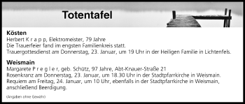 Anzeige von Totentafel vom 23.01.2020 von MGO