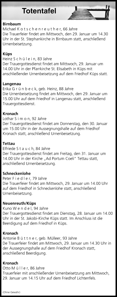  Traueranzeige für Totentafel vom 28.01.2020 vom 28.01.2020 aus MGO