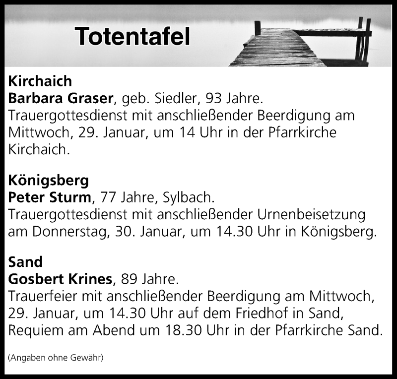  Traueranzeige für Totentafel vom 28.01.2020 vom 28.01.2020 aus MGO