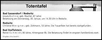 Anzeige von Totentafel vom 28.01.2020 von MGO