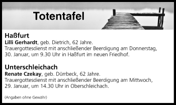 Anzeige von Totentafel vom 29.01.2020 von MGO