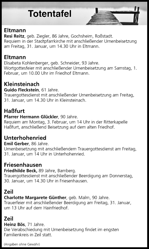  Traueranzeige für Totentafel vom 30.01.2020 vom 30.01.2020 aus MGO