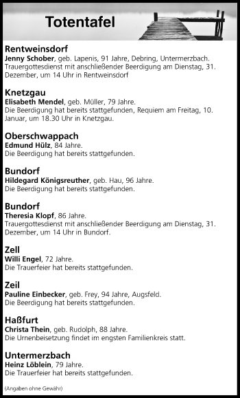 Anzeige von Totentafel vom 31.12.2019 von MGO