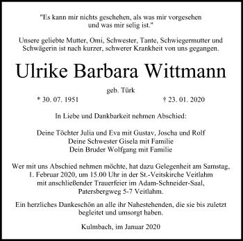 Anzeige von Ulrike Barbara Wittmann von MGO