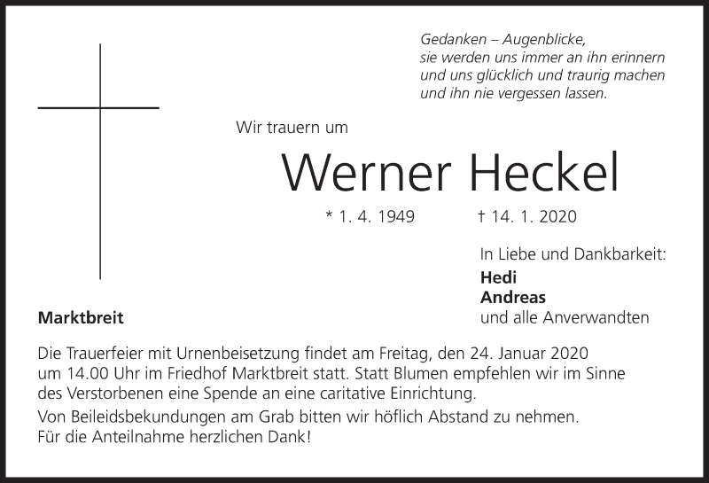  Traueranzeige für Werner Heckel vom 21.01.2020 aus MGO