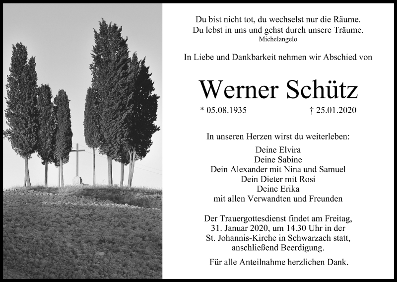  Traueranzeige für Werner Schütz vom 28.01.2020 aus MGO