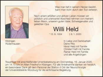 Anzeige von Willi Held von MGO