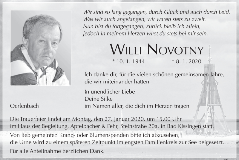  Traueranzeige für Willi Novotny vom 22.01.2020 aus MGO