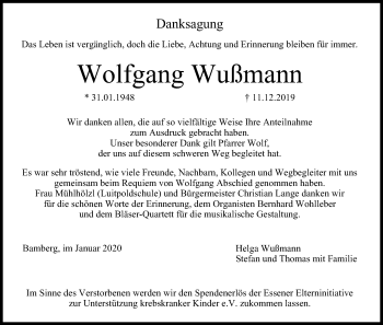Anzeige von Wolfgang Wußmann von MGO