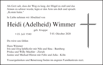 Anzeige von Adelheid Wimmer von MGO