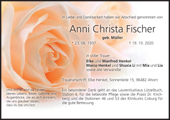 Anzeige von Anni Christa Fischer von MGO