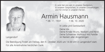 Anzeige von Armin Hausmann von MGO
