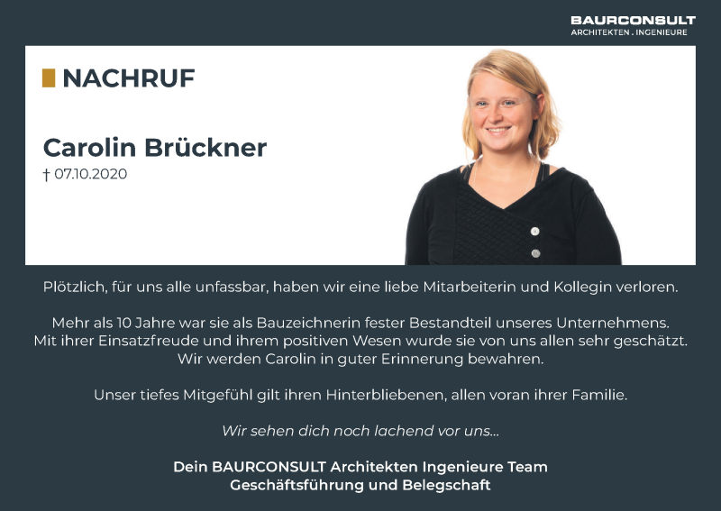  Traueranzeige für Carolin Brückner vom 17.10.2020 aus MGO