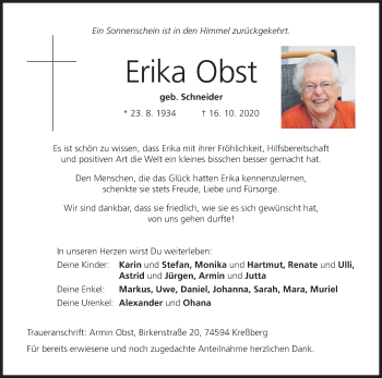 Anzeige von Erika Obst von MGO