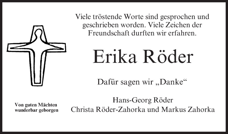  Traueranzeige für Erika Röder vom 10.10.2020 aus MGO