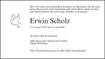 Anzeige von Erwin Scholz von MGO