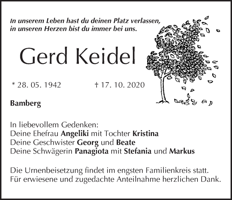  Traueranzeige für Gerd Keidel vom 21.10.2020 aus MGO