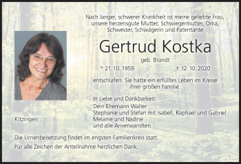 Anzeige von Gertrud Kostka von MGO