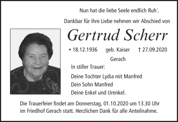 Anzeige von Gertrud Scherr von MGO