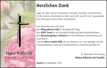 Anzeige von Hans Kübrich von MGO