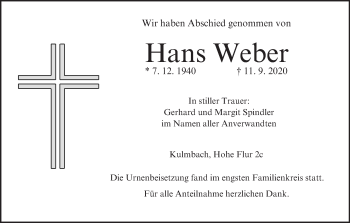 Anzeige von Hans Weber von MGO