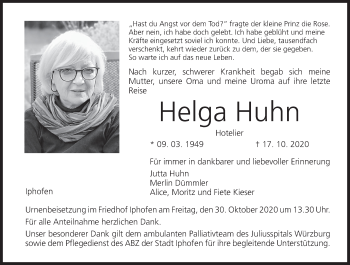 Anzeige von Helga Huhn von MGO
