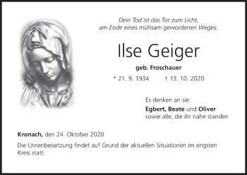Anzeige von Ilse Geiger von MGO