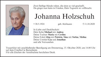 Anzeige von Johanna Holzschuh von MGO