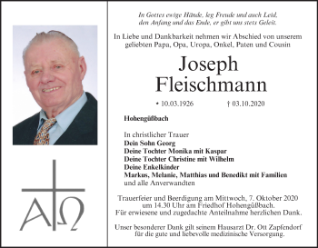 Anzeige von Joseph Fleischmann von MGO