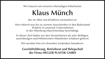 Anzeige von Klaus Münch von MGO