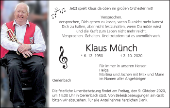 Anzeige von Klaus Münch von MGO