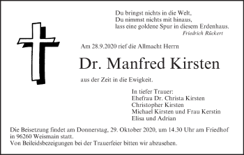 Anzeige von Manfred Kirsten von MGO