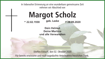 Anzeige von Margot Scholz von MGO