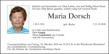 Anzeige von Maria Dorsch von MGO