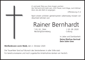 Anzeige von Rainer Bernhardt von MGO