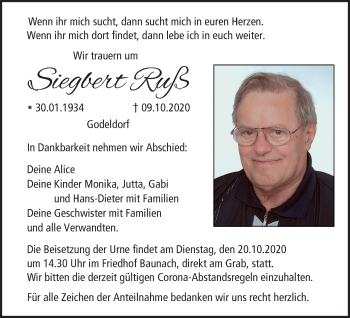 Anzeige von Siegbert Ruß von MGO