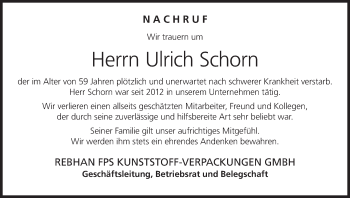 Anzeige von Ulrich Schorn von MGO