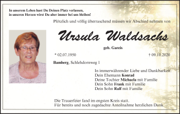 Anzeige von Ursula Waldsachs von MGO