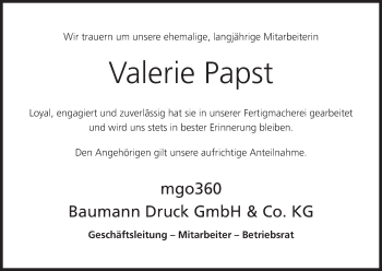 Anzeige von Valerie Papst von MGO