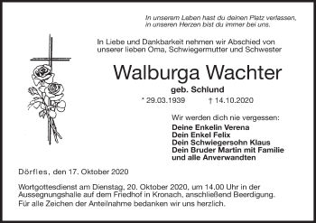 Anzeige von Walburga Wachter von MGO