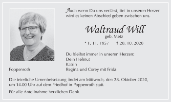 Anzeige von Waltraud Will von MGO
