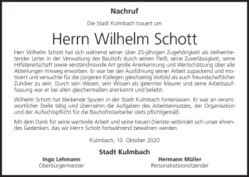 Anzeige von Wilhelm Schott von MGO