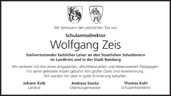 Anzeige von Wolfgang Zeis von MGO