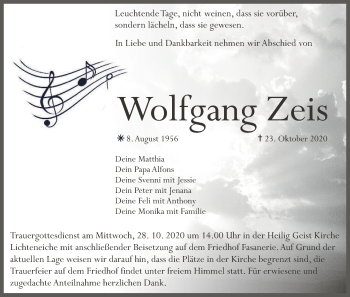 Anzeige von Wolfgang Zeis von MGO