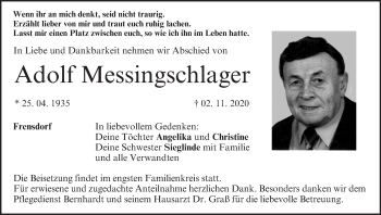 Anzeige von Adolf Messingschlager von MGO