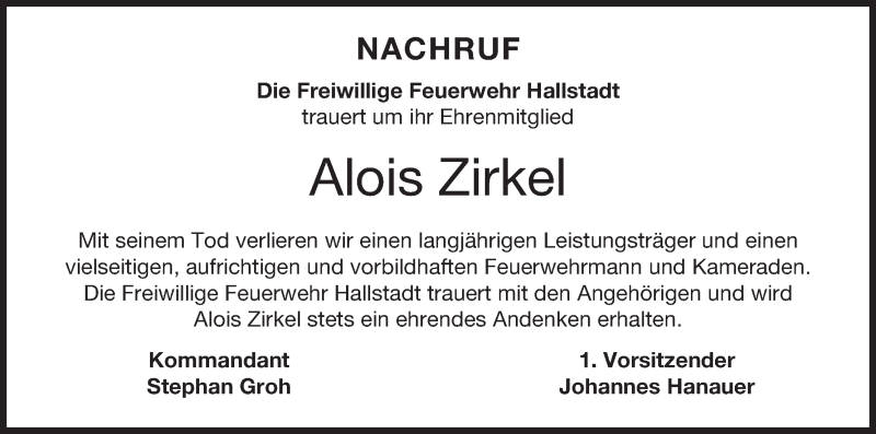  Traueranzeige für Alois Zirkel vom 07.11.2020 aus MGO