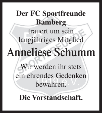 Anzeige von Anneliese Schumm von MGO