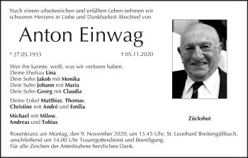 Anzeige von Anton Einwag von MGO