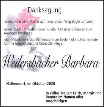 Anzeige von Barbara Weilersbacher von MGO