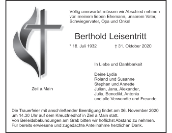 Anzeige von Berthold Leisentritt von MGO